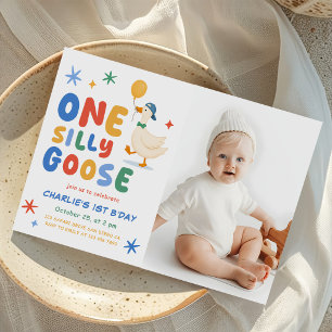 Invitación Fotos del Primer Cumpleaños del Pato Tonto Colorid