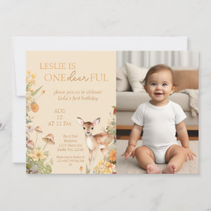 Invitación Fotos del primer cumpleaños del venado de Woodland
