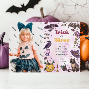 Invitación Fotos del tercer cumpleaños de Halloween con truco