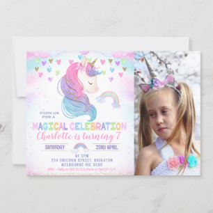Invitación Fotos: Día de cumpleaños de Rainbow Unicorn