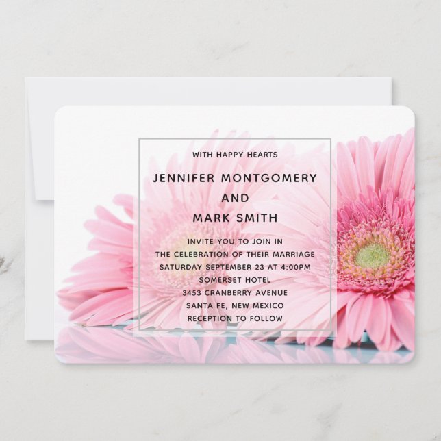 Invitación Fotos elegantes de gerbera rosa para boda (Anverso)