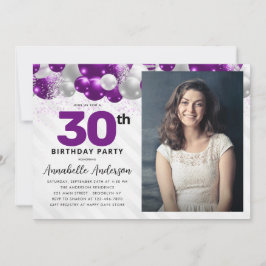Invitación Fotos en globo violeta morado de plata