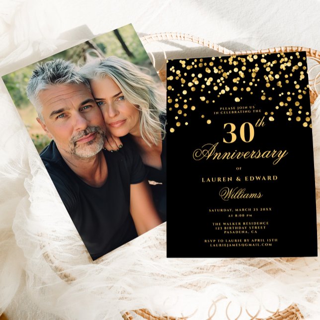 Invitación Fotos en negro y oro 30 años del Boda (Subido por el creador)