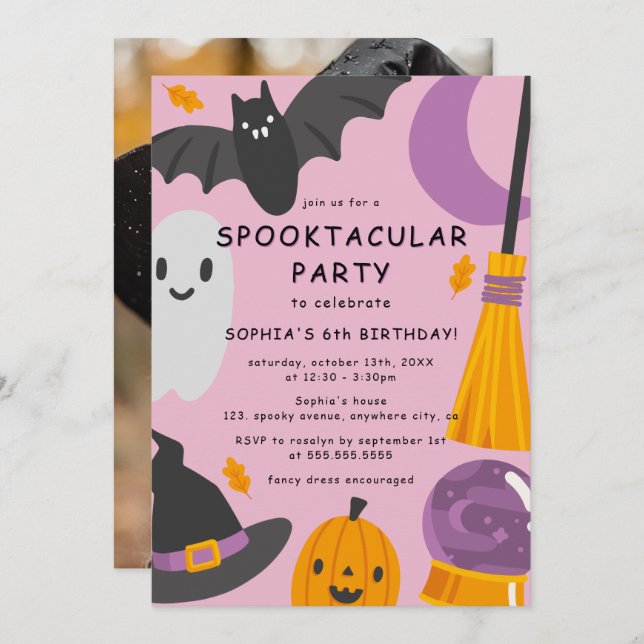 Invitación Fotos escuetas Niños de Halloween Cumpleaños (Anverso / Reverso)