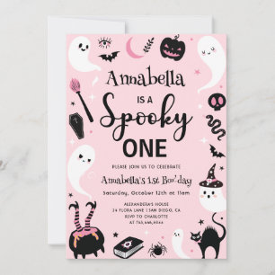 Invitación Fotos espeluznantes de Halloween rosa en primer cu