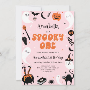 Invitación Fotos espeluznantes de Halloween rosa en primer cu