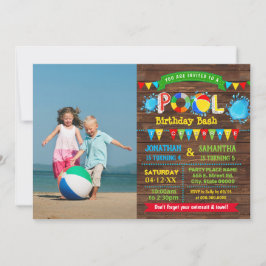 Invitación Fotos fiestas combinadas de hermanos bash de cumpl