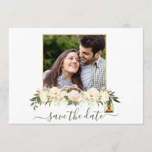 Invitación Fotos florales Linternas de Oro Blanco Salvan La F