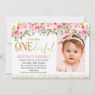Invitación Fotos florales Pequeña Miss Onemaravillosas Cumple