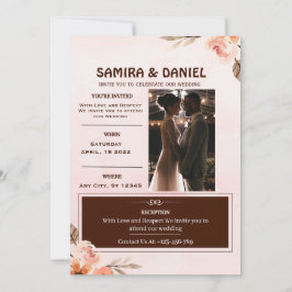 Invitación Fotos florales rústicas en marrón suave y crema