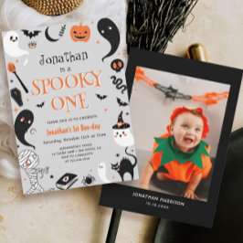 Invitación Fotos Halloween Spooky One Boy 1er cumpleaños
