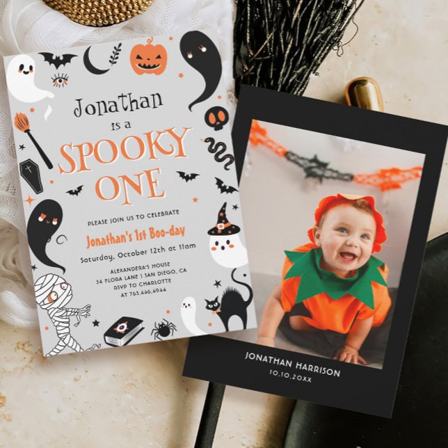 Invitación Fotos Halloween Spooky One Boy 1er cumpleaños (Subido por el creador)