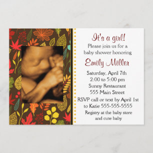 Invitación Fotos invitadas de Baby Shower Caen hojas de otoño