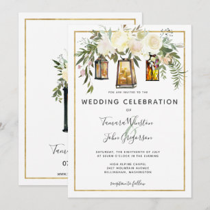 Invitación Fotos Linternas Rústicas de Florales Blancas para