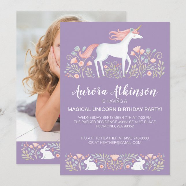 Invitación Fotos mágicas de la fiesta de cumpleaños de Unicor (Anverso / Reverso)
