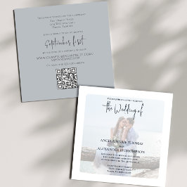 Invitación Fotos Minimalistas simples luz azul código QR RSVP