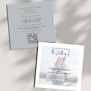 Invitación Fotos Minimalistas simples luz azul código QR RSVP