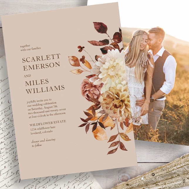 Invitación Fotos modernas de la boda de otoño (Taupe Modern Photo Fall Wedding Invitation by Painted Paperie
)