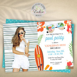Invitación Fotos modernas retro Fiesta de piscina tropical Cu