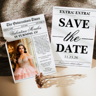 Invitación Fotos Modernas Únicas de Periódico para Quinceañer