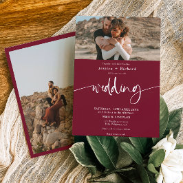 Invitación Fotos modernas y elegantes de escritura burdeos bo