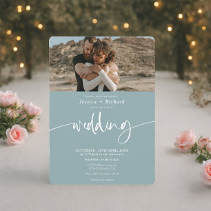 Invitación Fotos modernas y elegantes del guión boda azul mar
