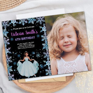 Invitación Fotos Nacimiento de Princesa Floral Morada de Niev