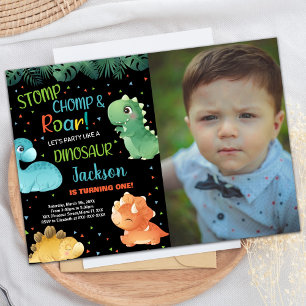 Invitación Fotos Naranja Verde Nacimiento de los dinosaurios 