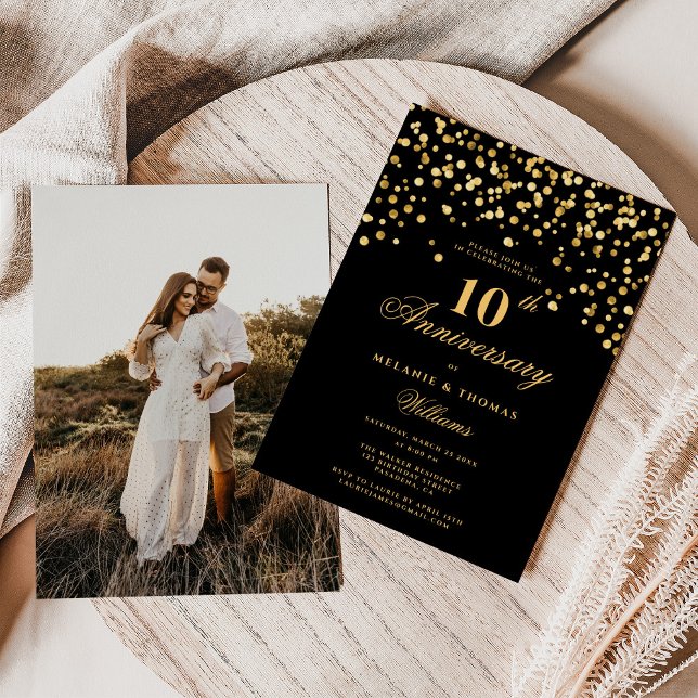 Invitación Fotos Negras Y Oro 10 Aniversario Boda (Subido por el creador)