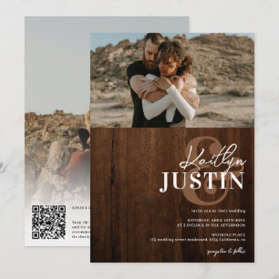 Invitación Fotos nombres en negrita caligrafía boda de madera