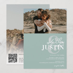 Invitación Fotos nombres en negrita caligrafía sage mint boda