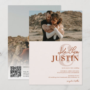 Invitación Fotos nombres en negrita caligrafía terracota boda