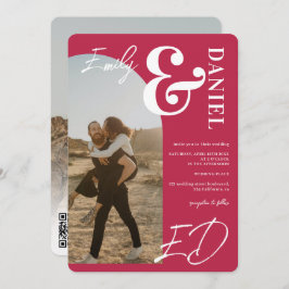 Invitación Fotos nombres en negrita script arch magenta boda