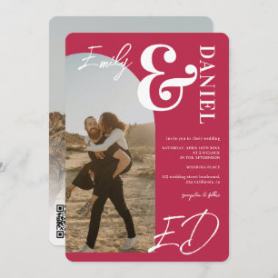 Invitación Fotos nombres en negrita script arch magenta boda