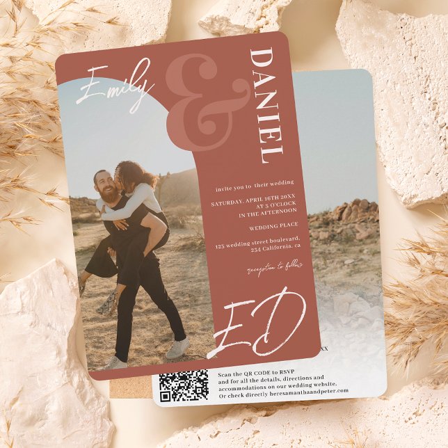 Invitación Fotos nombres en negrita script arch terracotta bo (Subido por el creador)