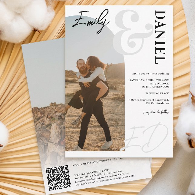 Invitación Fotos nombres en negrita script arco boda blanco n (Subido por el creador)