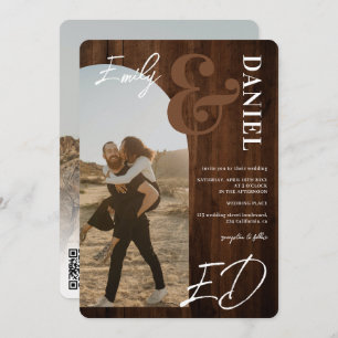 Invitación Fotos nombres en negrita script arco boda de mader