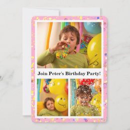 Invitación Fotos Personalizables De Confetti Rosa Ligero Y Te