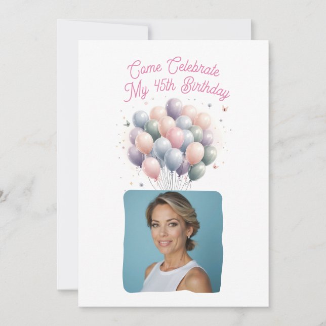 Invitación Fotos personalizadas 45º globo de cumpleaños (Anverso)