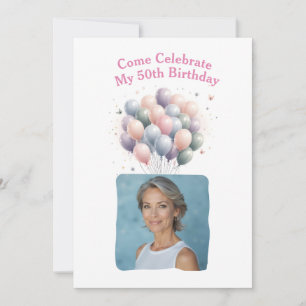 Invitación Fotos personalizadas 50.º globo de cumpleaños