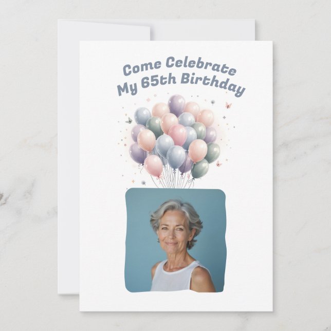 Invitación Fotos personalizadas 65º globo de cumpleaños (Anverso)