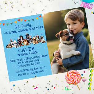 Invitación Fotos personalizadas de Blue Puppy Dog Cumpleaños