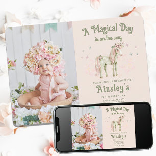 Invitación Fotos personalizadas de Unicornio Rosa Encantadas 