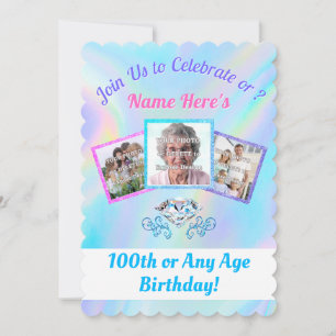 Invitación FOTOS personalizadas, fiesta de cumpleaños de 100 