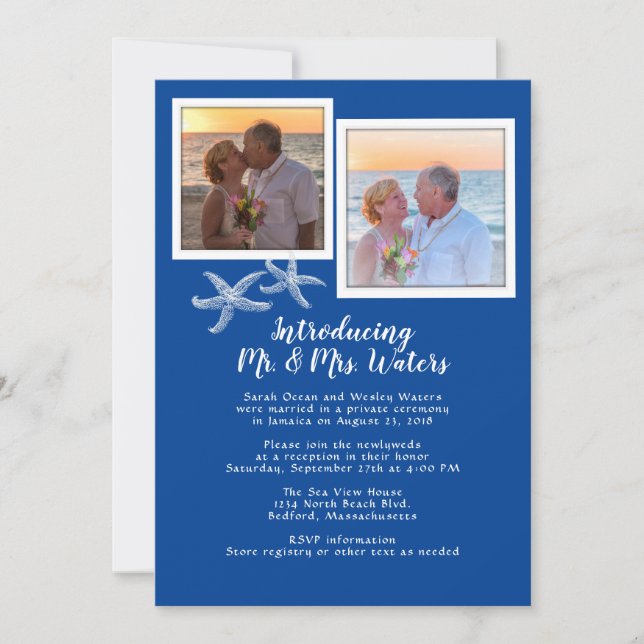 Invitación Fotos Recepción de recién casados con tema de mar  (Anverso)