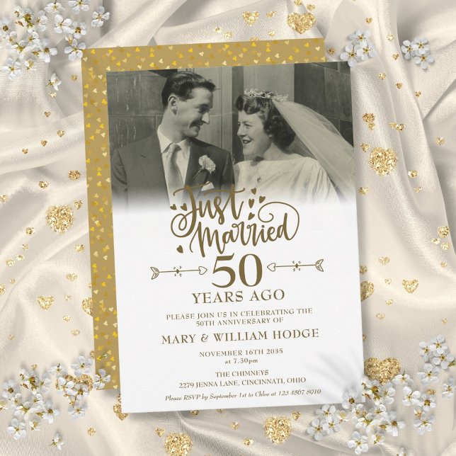 Invitación Fotos recién casadas 50 años del Boda (Just Married Photo 50th Wedding Anniversary Invitation)
