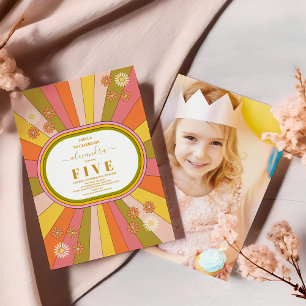 Invitación Fotos Retro Groovy Cumpleaños de los Niños con Tem
