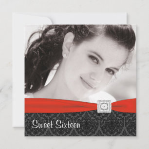 Invitación Fotos Rojo y Negro Fiesta de Cumpleaños Sweet Sixt