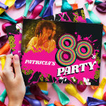 Invitación Fotos rosa retro de cumpleaños Fiesta de los 80<br><div class="desc">Luminoso hito rosa,  amarillo y negro de dos caras o invitaciones para fiestas de los 80. Luminosas invitaciones de estilo magenta rosa y negro estilo retro personalizar con sus propios detalles de fiesta o discoteca. Diseño y gráficos únicos por www.mylittleeden.com</div>