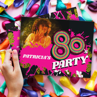 Invitación Fotos rosa retro de cumpleaños Fiesta de los 80